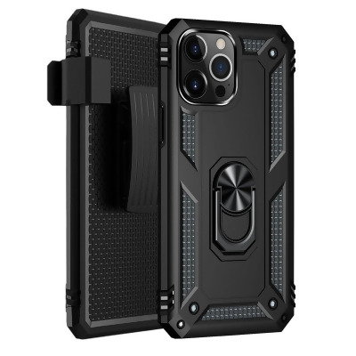 Black Apple iPhone 13 Pro Max Case - Kickstand Series with Belt Clip/ 