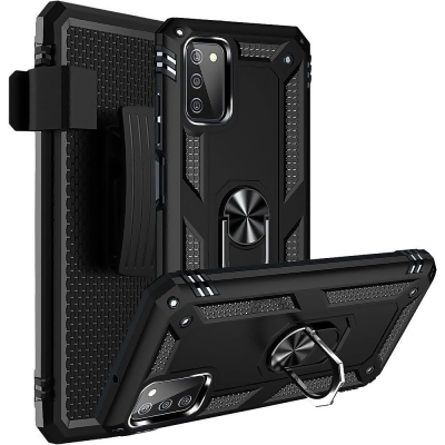 Military Kickstand Case with Belt Clip for Samsung Galaxy A03 and A03s - Black 