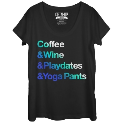 Women's CHIN UP Coffee Wine Playdates Yoga Pants Scoop Neck 