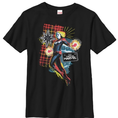 Boy's Marvel Captain Marvel Flannel Patch Print Graphic T-Shirt 