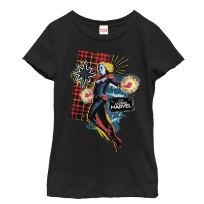 Girl's Marvel Captain Marvel Flannel Patch Print Graphic T-Shirt 
