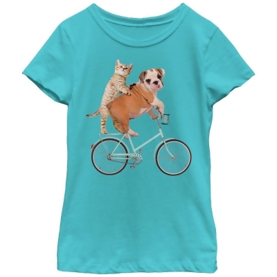 Girl's Lost Gods Kitten Puppy Bicycle Graphic T-Shirt 