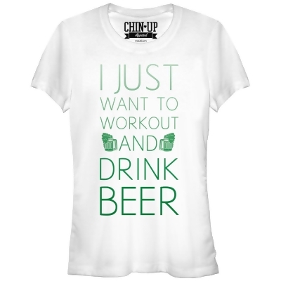 Junior's CHIN UP I Just Want to Work Out and Drink Beer Graphic T-Shirt 