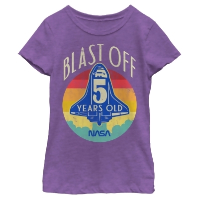 Girl's NASA Space Shuttle Blast Off 5th Birthday Retro Portrait Graphic T-Shirt 