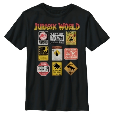 Boy's Jurassic World: Dominion Dinosaur Warning Sign Collage Graphic T-Shirt 