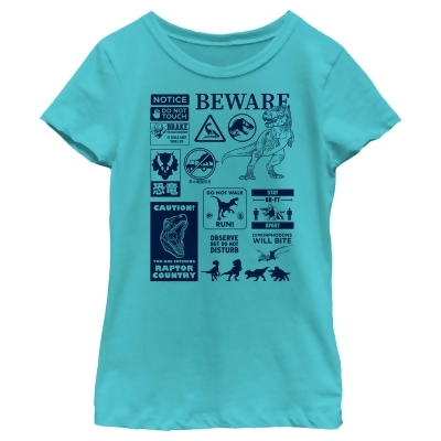 Girl's Jurassic World: Dominion Beware Dinosaur Message Collage Graphic T-Shirt 