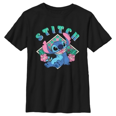Boy's Lilo & Stitch Distressed Checkerboard Stitch Graphic T-Shirt 