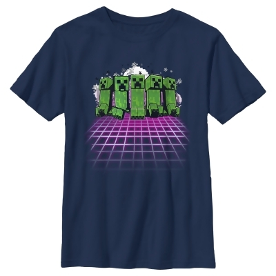 Boy's Minecraft Creeper Holographic Grid Floor Graphic T-Shirt 
