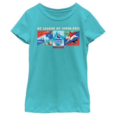 Girl's DC League of Super-Pets Super Pack Panels Graphic T-Shirt 
