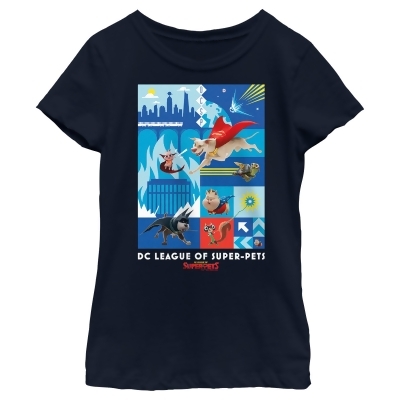 Girl's DC League of Super-Pets Battle Ready Poster Graphic T-Shirt 