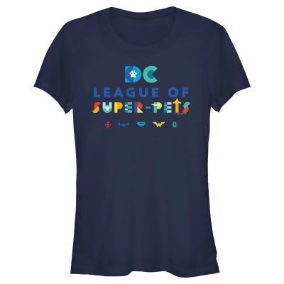 Junior's DC League of Super-Pets Colorful Hero Logos Graphic T-Shirt 