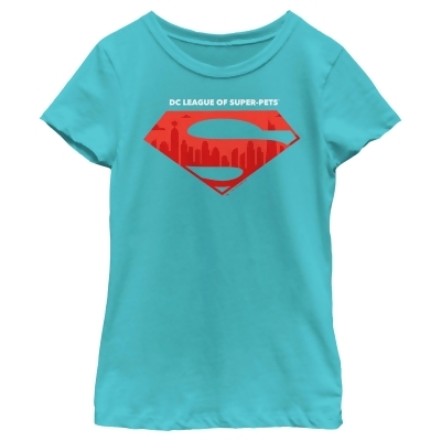 Girl's DC League of Super-Pets Skyline Superman Crest Graphic T-Shirt 