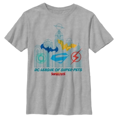 Boy's DC League of Super-Pets Metropolis Skyline Outline Graphic T-Shirt 