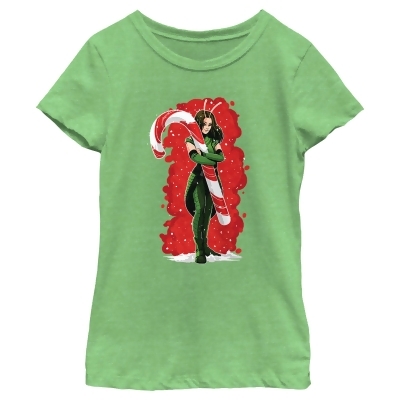 Girl's Guardians of the Galaxy Holiday Special Mantis Candy Cane Hug Graphic T-Shirt 
