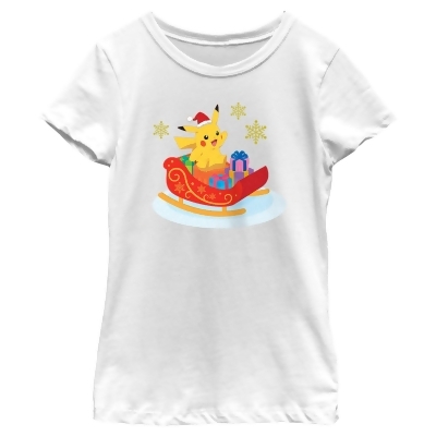 Girl's Pokemon Christmas Pikachu Sleigh Graphic T-Shirt 