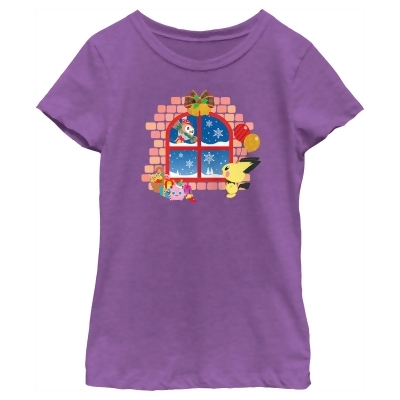 Girl's Pokemon Christmas Window Graphic T-Shirt 