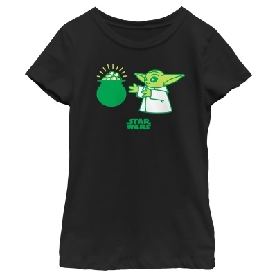 Girl's Star Wars: The Mandalorian St. Patrick's Day Grogu Pot of Gold Graphic T-Shirt 