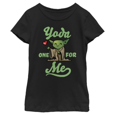 Girl's Star Wars Valentine's Day Yoda One for Me Black Graphic T-Shirt 