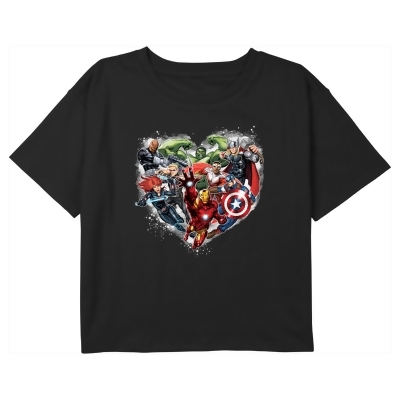 Girl's Marvel Valentine's Day Avenger Heart Collage Graphic T-Shirt 