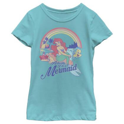 Girl's Disney Ariel Actually I'm a Mermaid Rainbow Graphic T-Shirt 