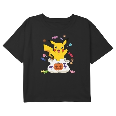 Girl's Pokemon Halloween Pikachu Candy Bag Graphic T-Shirt 