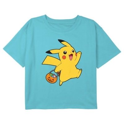 Girl's Pokemon Halloween Trick-or-Treating Pikachu Graphic T-Shirt 