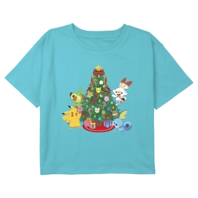 Girl's Pokemon Christmas Holiday Tree Friends Graphic T-Shirt 