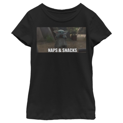 Girl's Star Wars: The Mandalorian Grogu Naps & Snacks Meme Graphic T-Shirt 