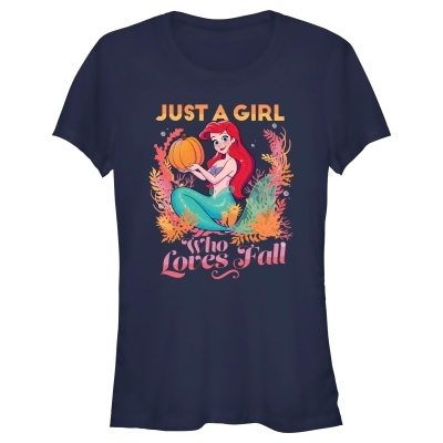 Junior's Disney Ariel Just a Girl Who Loves Fall Graphic T-Shirt 