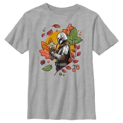 Boy's Star Wars: The Mandalorian Grogu and Din Djarin Fall Leaves Love Graphic T-Shirt 