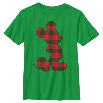 Boy's Mickey & Friends Buffalo Check Pattern Silhouette Graphic T-Shirt 