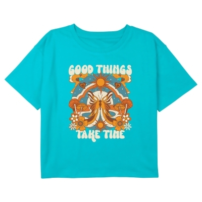 Girl's Lost Gods Good Things Take Time Boho Butterfly Graphic T-Shirt 