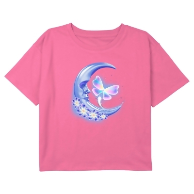 Girl's Lost Gods Airbrushed Half Crescent Moon Butterfly Graphic T-Shirt 