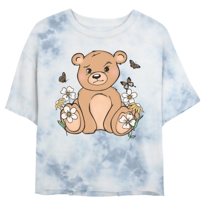 Junior's Lost Gods Adorable Teddy Flowers Graphic T-Shirt 
