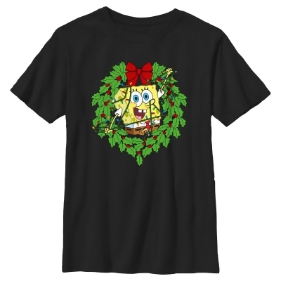 Girl's SpongeBob SquarePants Christmas Wreath Graphic T-Shirt 