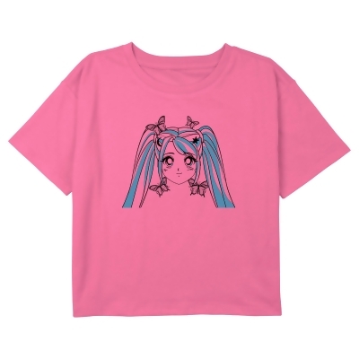 Girl's Lost Gods Butterfly Anime Face Blue Graphic T-Shirt 