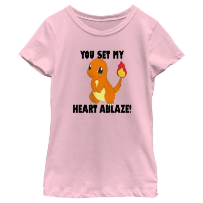 Girl's Pokemon Charmander You Set My Heart Ablaze Graphic T-Shirt 