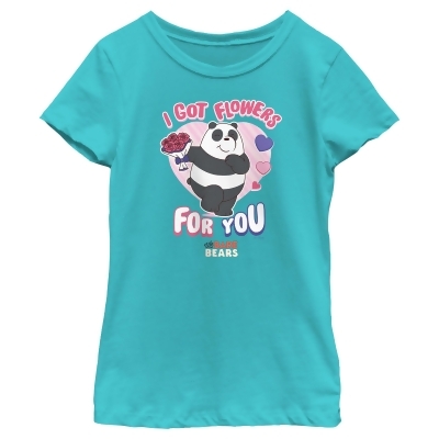 Girl's We Bare Bears Valentine's Day Panda I Got Flowers For You Graphic T-Shirt 