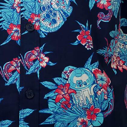 Men's Star Wars R2-D2 and Millennium Falcon Hawaiian Print Button Down Shirt alternate image