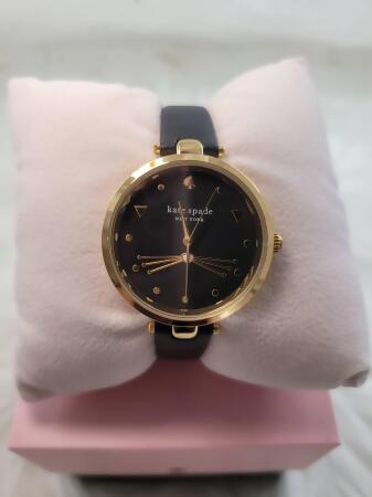 ks KATE SPADE HOLLAND 女士金色黑色皮革貓手錶 KSW9053 