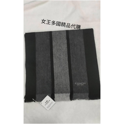 COACH 條紋羊毛圍巾(黑灰) 