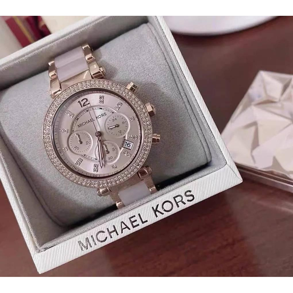 Michael Kors璀璨晶鑽計時腕錶 39mm 玫瑰金面 玫瑰金水鑽邊框 不鏽鋼錶帶 (MK5896)
