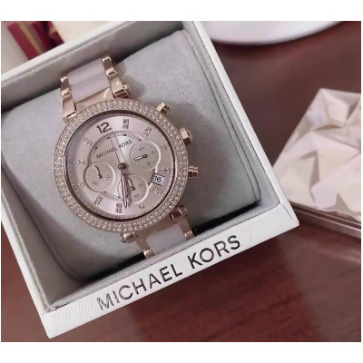 Michael Kors璀璨晶鑽計時腕錶 39mm 玫瑰金面 玫瑰金水鑽邊框 不鏽鋼錶帶 (MK5896) 