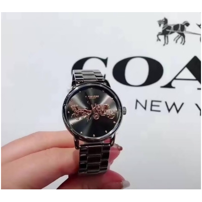 COACH 經典馬車不鏽鋼腕錶-玫瑰金鐵灰36mm 