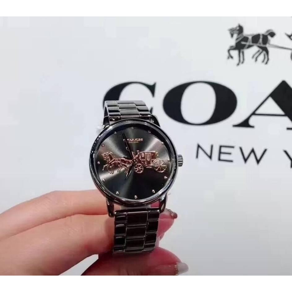 COACH 經典馬車不鏽鋼腕錶-玫瑰金鐵灰36mm