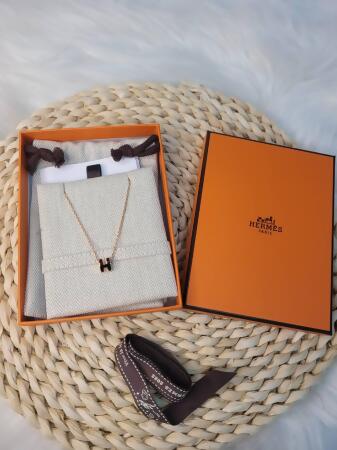 HERMES Mini Pop H pendant 愛馬仕經典H立體橢圓簍空項鍊(黑/玫瑰金) 