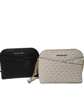 MICHAEL KORS JET SET TRAVEL 經典MK印花拉鍊斜背貝殼包(白/粉)／（全黑）(pa_mk貝殼包顏色: 全黑) 