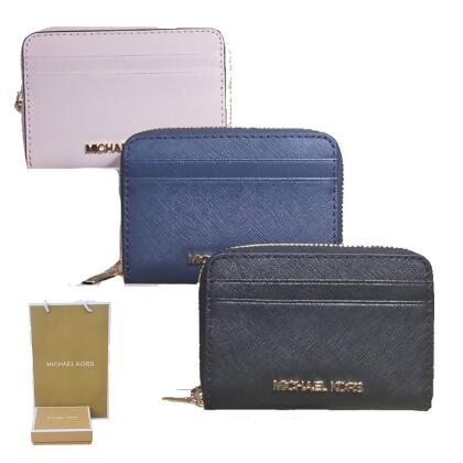 Michael Kors MK防刮皮革拉鍊零錢包/卡包多色可選(贈原廠紙袋紙盒)(pa_mk拉鍊零錢包: 全黑) 