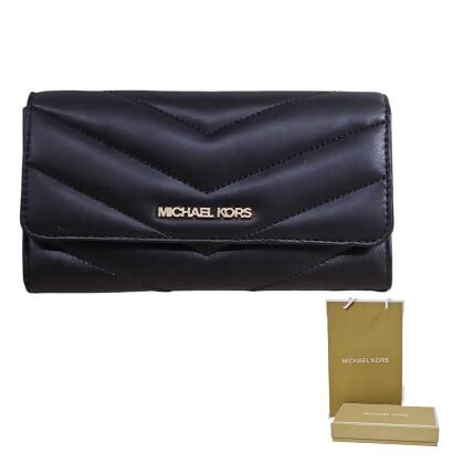 Michael Kors MK絎縫山形紋翻蓋釦式三折長夾 贈原廠紙盒紙袋 