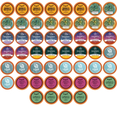 Two Rivers Coffee Assorted Tea Sampler Pods Variety Pack Compatible with K Cup Brewers Including 2.0, 52 Count 